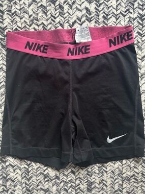 Nike Black Athletic Shorts with Pink Logo Waistband Women’s Medium